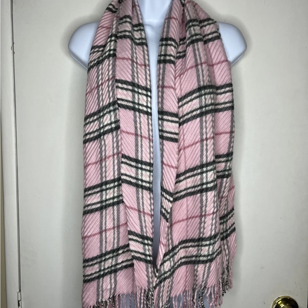 V. FRAAS Pink and Gray Plaid Scarf